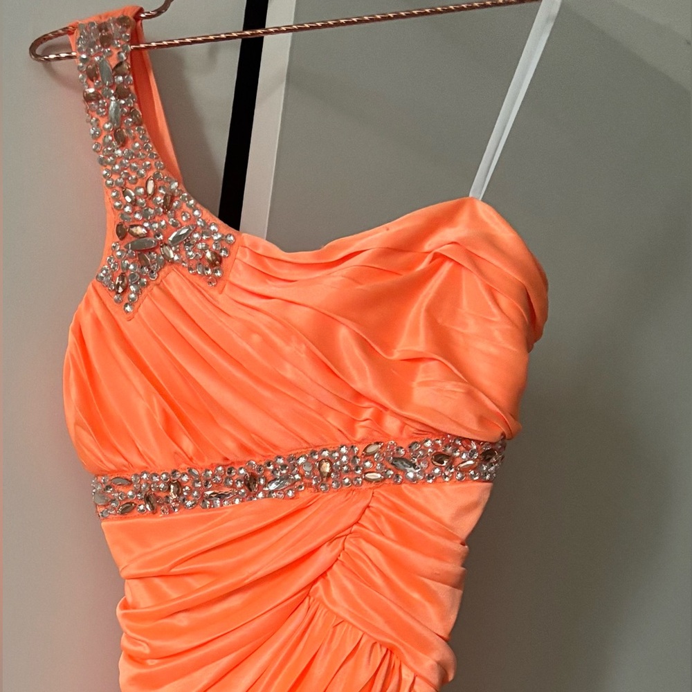 City Triangles Orange Asymmetrical Ruched Party Dress